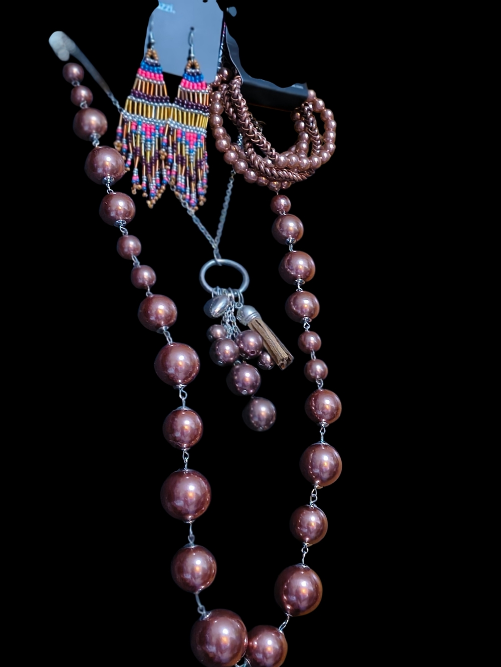 Chocolate Pearl With Beaded Accents Curated Set.  Day To Evening Style
